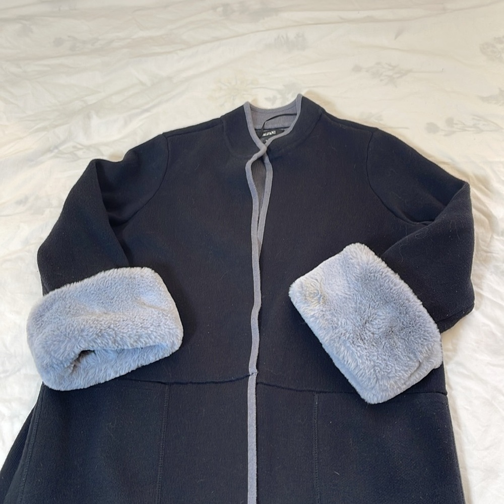 Alfani Long Cardigan With Faux Fur Trim